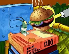 因为原先公文包的主人没有告诉海绵宝宝密码所以打不开,就在所有人都觉得蟹老板完蛋的时候公文包神奇的打开了,而后看见公文包里面放着一个蟹黄堡,海绵宝宝还没理解这到底是什么意思,之后灵光一闪,就明白了这其中的含义,之后海绵宝宝拿着蟹黄堡放在痞老板的面前,一点一点