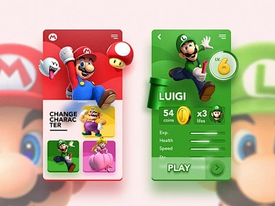Mario Game UI cartoon app 3d coin design ui game lugi mario-花瓣网