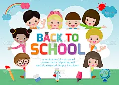 回到学校，孩子上学，教育理念，欢迎回到学校，模板广告宣传册，您的文字，儿童与相框，儿童与相框，卡通快