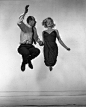 Marilyn Monroe and   Philippe Halsman, 1954 by Philippe Halsman, from the "JUMP" series. When you ask a person to jump, his attention is mostly directed toward the act of jumping, and the mask falls, so that the real person appears, said PH.