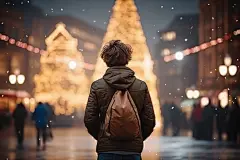 冬季国外圣诞节人物背影摄影图