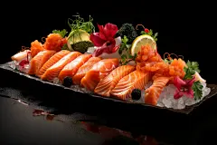 香气扑鼻的日式料理三文鱼摄影图片