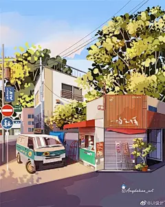 #插画# 插画师 Angela H温馨的路边小店 ​​​​