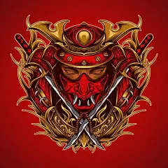 日本武士武将盔甲头盔日式插画矢量图设计素材