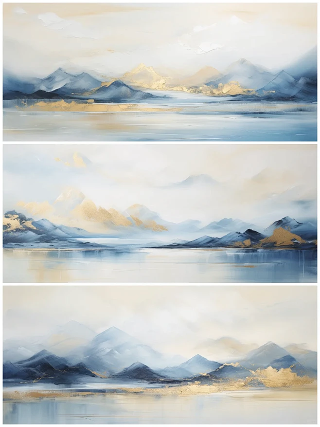 抽象艺术油画风格意象画-浅蓝鎏金山水图2
