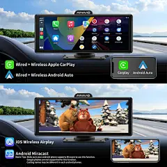 Amazon.com: AINAVIGO Portable Android Auto Wireless Carplay Screen with 2.5K Dash Cam - 9.6&quot; Touchscreen Car Stereo with Backup Camera, Bluetooth, Loop Recording, Airplay, GPS Navigation, Apple Play Radio for Car : Electronics