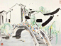 吴冠中江南水乡水墨山水画插画元素31