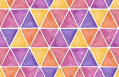 彩色水彩三角形无缝图案。明亮的图形插图设计，装饰墙纸，印刷，海报，横幅，邀请，卡片。手绘水彩画在白色