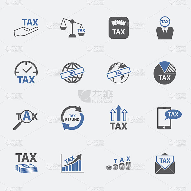 税收和金钱图标设置。vector。插图