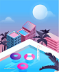 夜色星空城市建筑休闲插画AI矢量素材