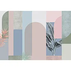 莫兰迪拼色壁纸创意几何热带植物宜家风格客厅装修服装甜品店墙纸-淘宝网