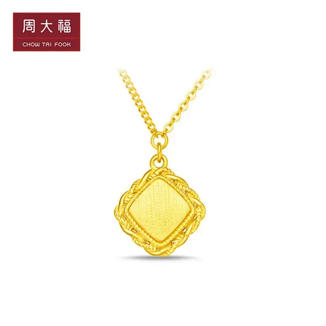 新款周大福简约时尚菱形足金黄金项链女计价...