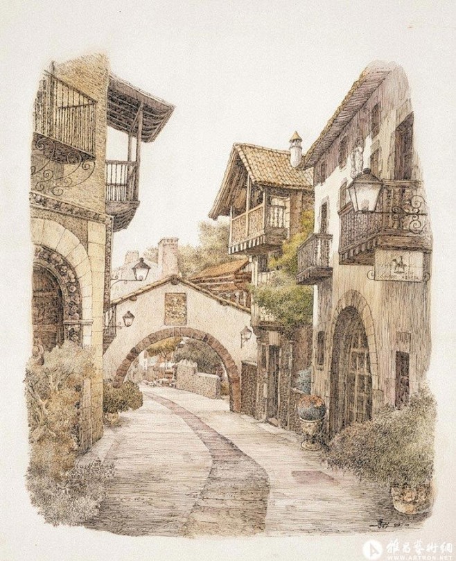 【画家李蔷生鋼筆淡彩画作品欣赏】