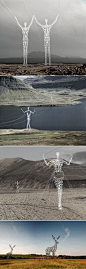 Icelandic power lines made to look like Giants.