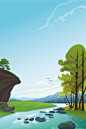 手绘河流大自然动漫情景平面广告_新图网 https://ixintu.com 动漫情景 平面广告 大自然 手绘 河流 山峰 绿树 石头 蓝天 插画 兴趣班 美术班 培训班