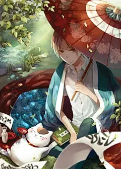 【夏目友人帐(妖怪联络簿)】二次元 动漫 漫画改编 日漫 同人图 插画插图 美少年 夏目贵志&amp;猫咪老师