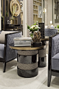 Eros side tables featuring a fabric and black oak base. The precise selection and marrying together of products and materials create unique textures and moods to appeal to all tastes and individual requirements.