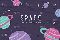 矢量背景与行星横幅，卡片，传单，社交媒体壁纸等。