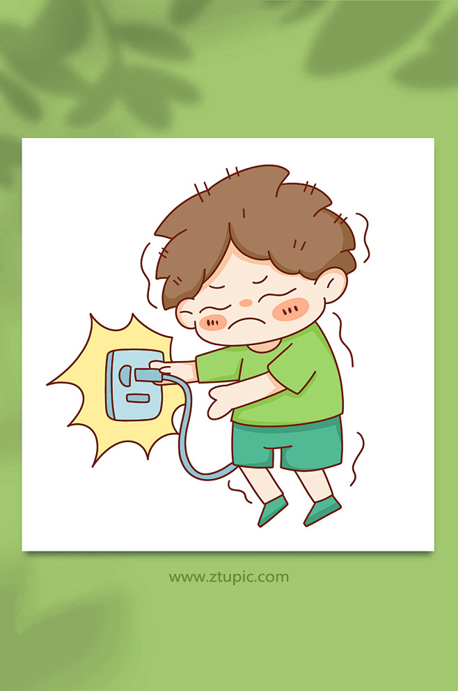 卡通触电用电安全元素人物插画-众图网