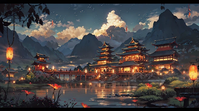 AI古风亭台楼阁建筑场景图集 影视游戏概念设定素材 背景插画设计-淘宝网-花瓣网