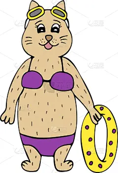 可爱的,猫,泳装,橡胶游泳圈,食品,狮子,哺乳纲,动物,装饰物,休闲