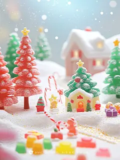 【ai宇宙吧】圣诞节软糖圣诞树创意海报设计背景图Midjourney描述关键词咒语IV：