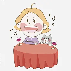 手绘浪漫女人品酒场景图_新图网 https://ixintu.com 漂亮的 女人 有情调 桌子 小猫 期待的 卡通 红色