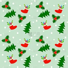 圣诞图案有冷杉、冬青、糖果、红靴子、雪球、艺术感。矢量插图,无缝的。