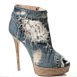 Fashionable Denim Peep-toe Platform Stiletto Heels with Zipper