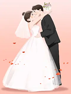 情人节白色纯洁情侣婚纱照婚礼人物插画