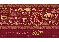 2020,新的,春节,传统,贺卡,灯笼,中国灯笼,新年前夕,云,动物