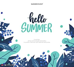 夏日清新色彩手绘植物边框夏季插画 海报招贴 季节海报