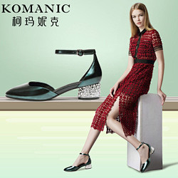 柯玛妮克 夏季牛皮网布拼接休闲女鞋 尖头...