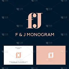 F和J字母组合。组合字母。的名片。