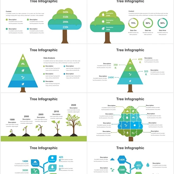 创意树形树状图PPT信息图表可视化素材Tree Diagram for Powerpoint Template-花瓣网