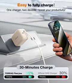 Amazon.com: TORRAS FlexLine 40W for iPhone 16 Charger, Dual-Port USB C Charger Block with Retractable Cable, Travel Plug for Fast Charging, Type-C Power Adapter for iPhone 15 with Foldable Plug, Gold : Cell Phones &amp; Accessories