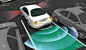 智能汽车, 自动停放在停车场与停车辅助系统, 3d 渲染图像.