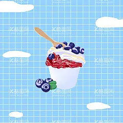 蓝莓冰淇淋  - 源文件下载【酷图网】手绘,插画,蓝莓,冰淇淋,冰激凌,勺子,杯子,食物,好吃,冰爽,