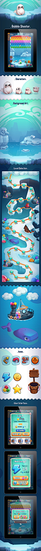 Bubble Shooter Mobile Game : Freelance work for a mobile game company.I was responsible for all the artwork in the game, including characters, backgrounds, UI and animations.