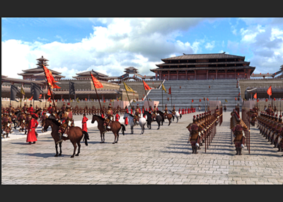 古建筑 宫殿 行军队伍 出兵 将军 士兵战士 骑马动画 战争打仗 战场 古代军队战旗 唐 洛阳城