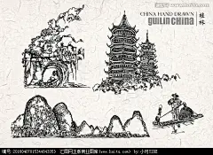 桂林旅游景点线描