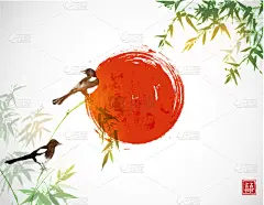 鸟类,鹊,数字2,传统,竹,请柬,简单,模板,艺术品