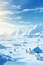 AI数字艺术冬季南极企鹅动物背景摄影图-众图网