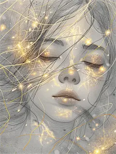 数字艺术创意灵感素描画人物线条画铅笔画