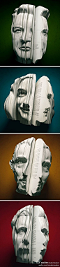 2/62/2012-1 让图书变得更加惟妙惟肖，你有什么办法？荷兰的一家公司用3D肖像的造型出版了一系列的人物传记。以传记中的人物造型作为书的形状，让你还没翻开书就知道里面在写谁。看，梦露，林肯，梵高~~ 作者 van wanten etctera 来源 DesignBoom 欢迎关注 er: 