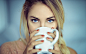 People 1920x1200 Lods Franck cup face portrait women blonde painted nails blue eyes