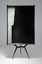 Anonymous; Painted Metal, Ebonized Wood and Glass Cabinet, c1955.