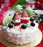 [圣诞白森林蛋糕] #甜品#皑皑白雪，快乐森林，一对可爱的圣诞老人~~~童话故事般的圣诞蛋糕：用海绵蛋糕做坯子，夹馅是蜜豆，外层是白巧克力，草莓做圣诞老人，青苹果做圣诞树，有料又有型！