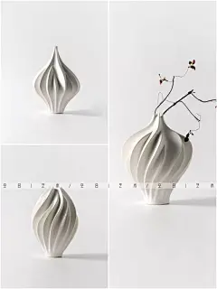 空合白色螺旋尖口陶瓷花器样板间餐厅民宿奶油风家居软装花瓶摆件-淘宝网