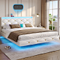 Amazon.com: Hasuit Floating Queen Bed Frame with LED Lights and Charging Station, Modern Platform Bed Queen Size with Vegan Leather Upholstered Headboard, No Box Spring Needed, Noise Free, Easy to Assemble : Home & Kitchen